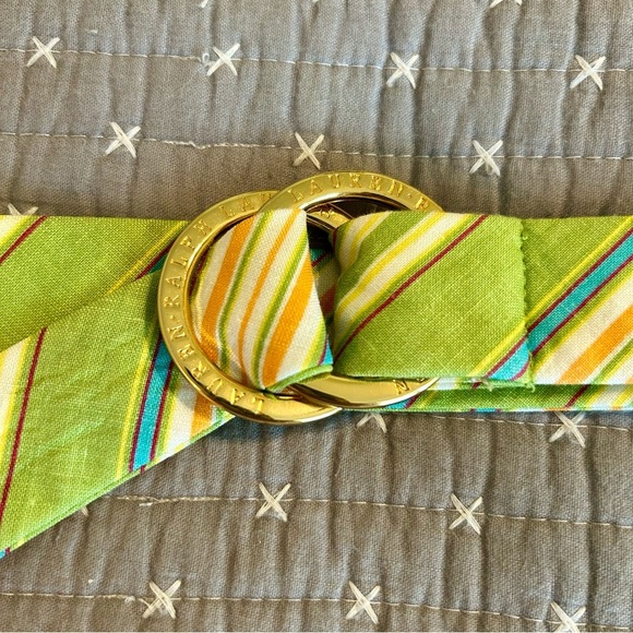 Lauren Ralph Lauren Green Striped Linen Belt - Picture 2 of 5